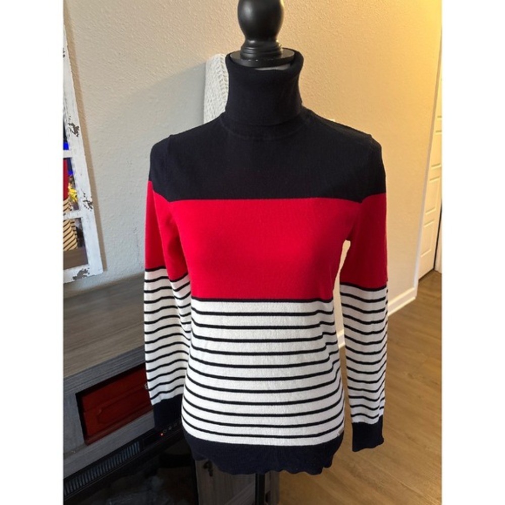 Tommy‎ Hilfiger small petite shirt turtleneck blue red white